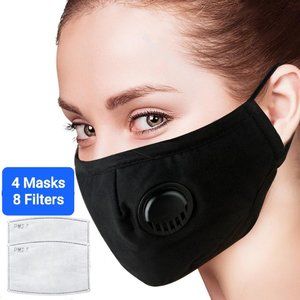 4 Face Mask w/Breather Valve + 8 Filters